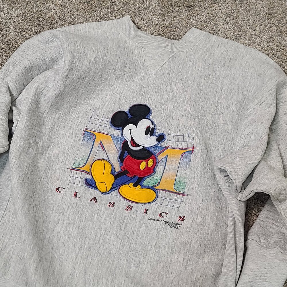 Vintage Large Walt Disney By Genius Made in USA Mickey Mouse Crewneck Sweatshirt